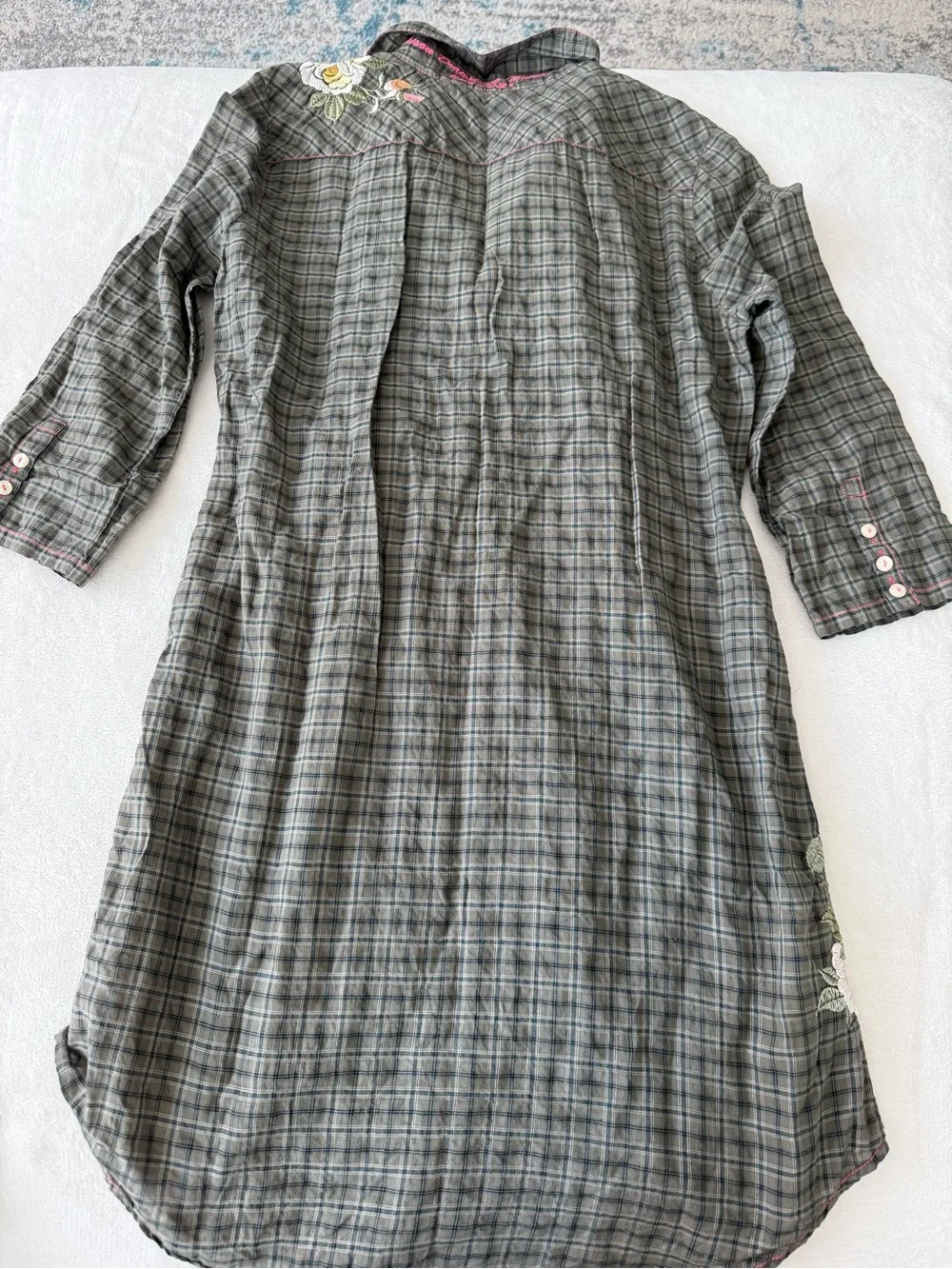 Johnny Was 3 J Olive Plaid Dress with Embroidery Size Small E04 - Picture 10 of 11